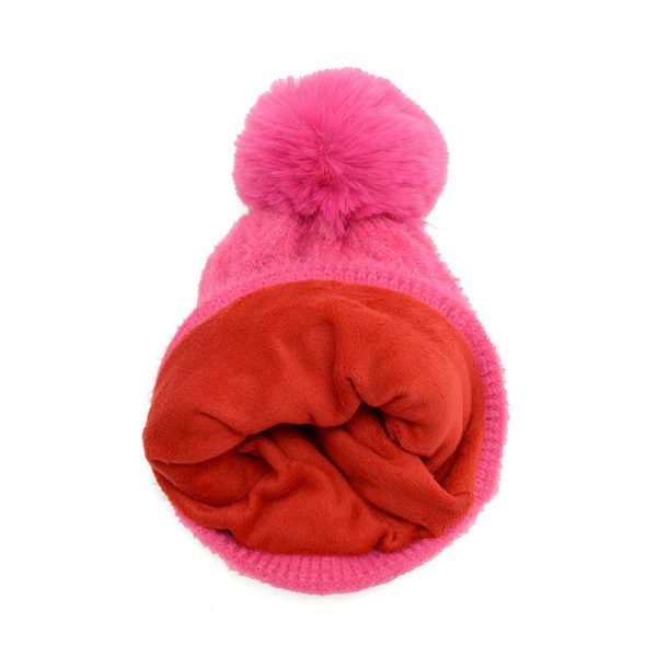 Diamond Rib Pom Pom Hat - Pink