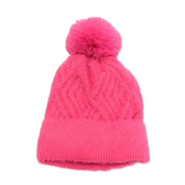 Diamond Rib Pom Pom Hat - Pink