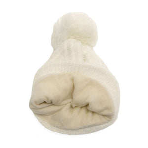 Diamond Rib Pom Pom Hat - White