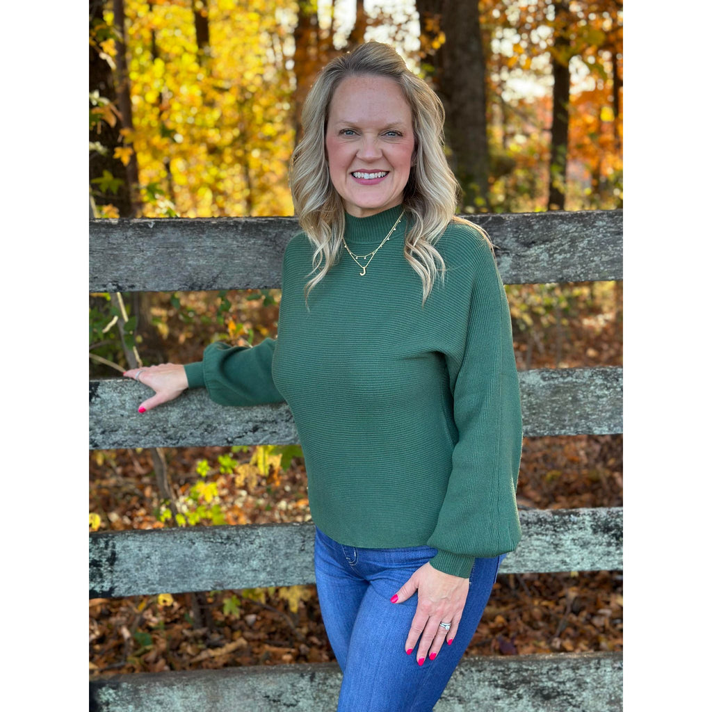 Tori Dolman Sleeve Knit Sweater-Green