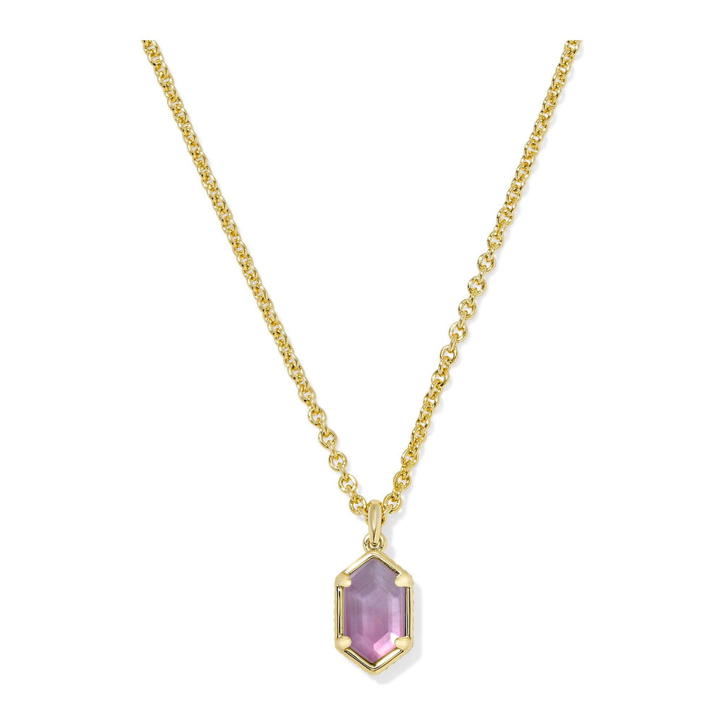 KENDRA SCOTT HALLIE SHORT PENDANT NECKLACE GOLD PURPLE WATERCOLOR ILLUSION