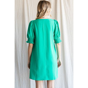 Denise Solid Side Pockets Dress - Emerald