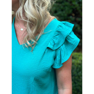 Emmy Double Flutter Sleeve Top - Jade