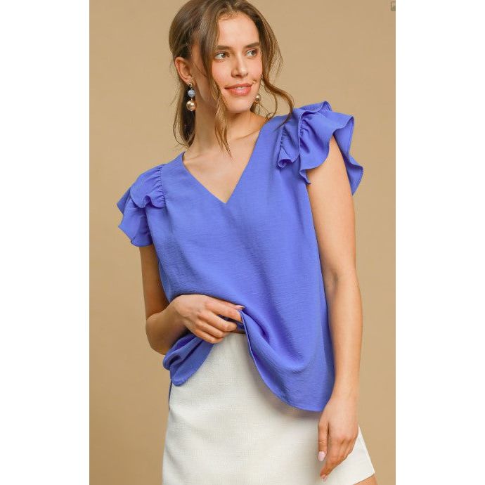 Emmy Double Flutter Sleeve Top - Orchid Blue