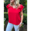 Emmy Double Flutter Sleeve Top - Red