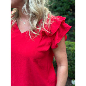 Emmy Double Flutter Sleeve Top - Red