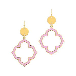 Epoxy Open Clover Dangle Earrings - Pink/Gold