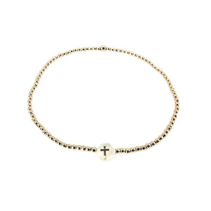 Erin Gray Gold Filled Cross Mother of Pearl Charm Waterproof Bracelet- 2mm