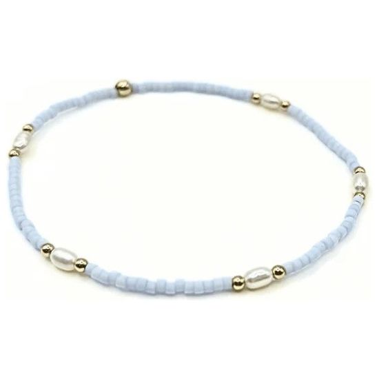 Erin Gray Game Day Gold-Filled & Natural Rice Pearls Waterproof Bracelet - Light Blue