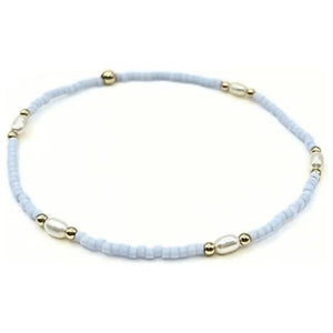 Erin Gray Game Day Gold-Filled & Natural Rice Pearls Waterproof Bracelet - Light Blue