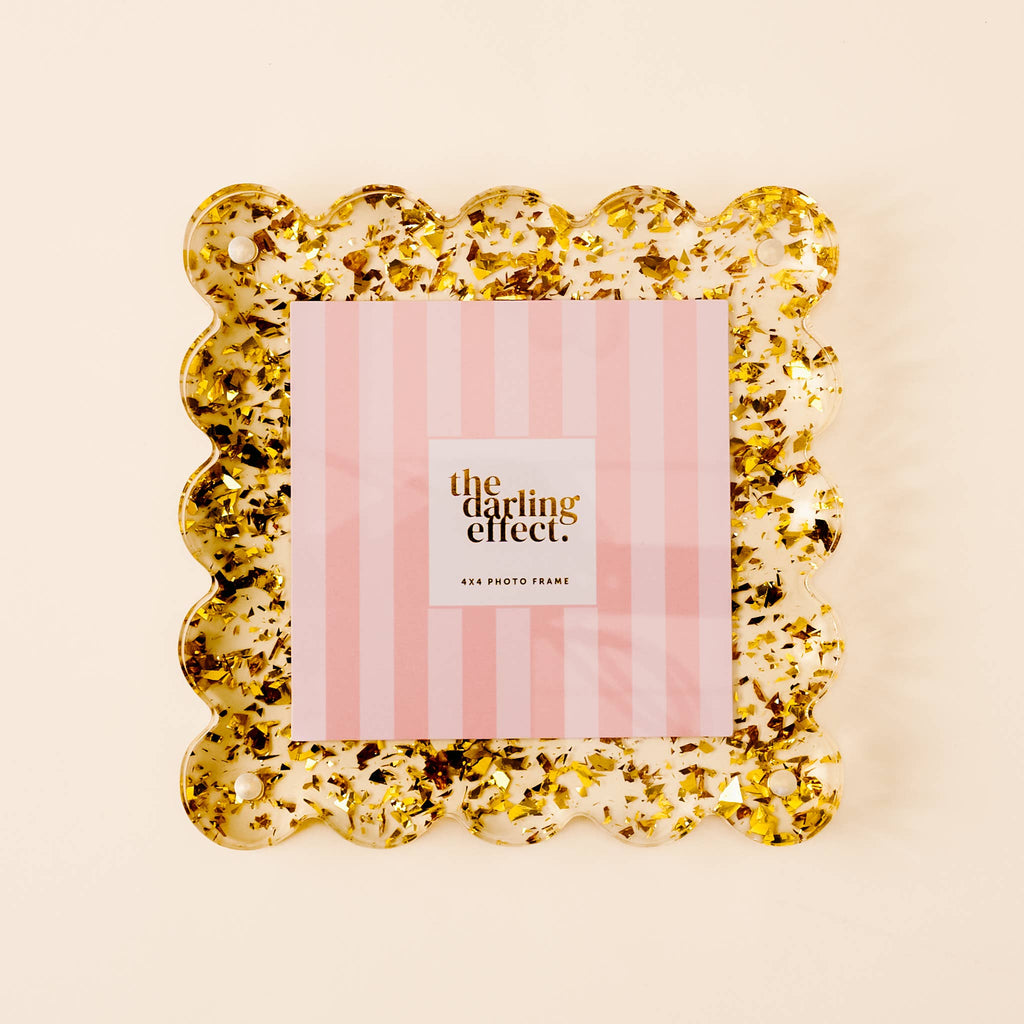 Square Scalloped Acrylic Frame - Confetti Gold