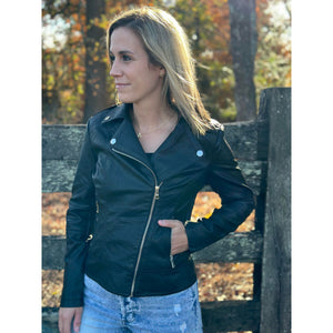 Georgeanna Vegan Leather Biker Jacket - Black
