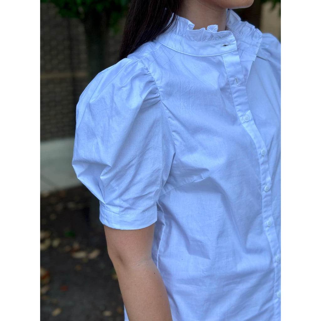 Finley Ruffle Button Down Blouse - White