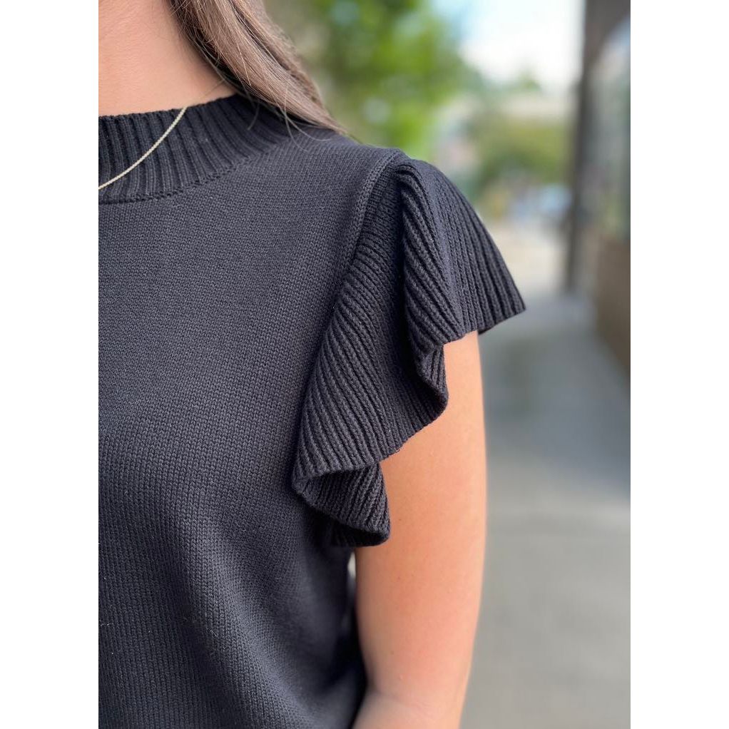 Finley Ruffle Knit Top - Black