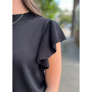Finley Ruffle Knit Top - Black