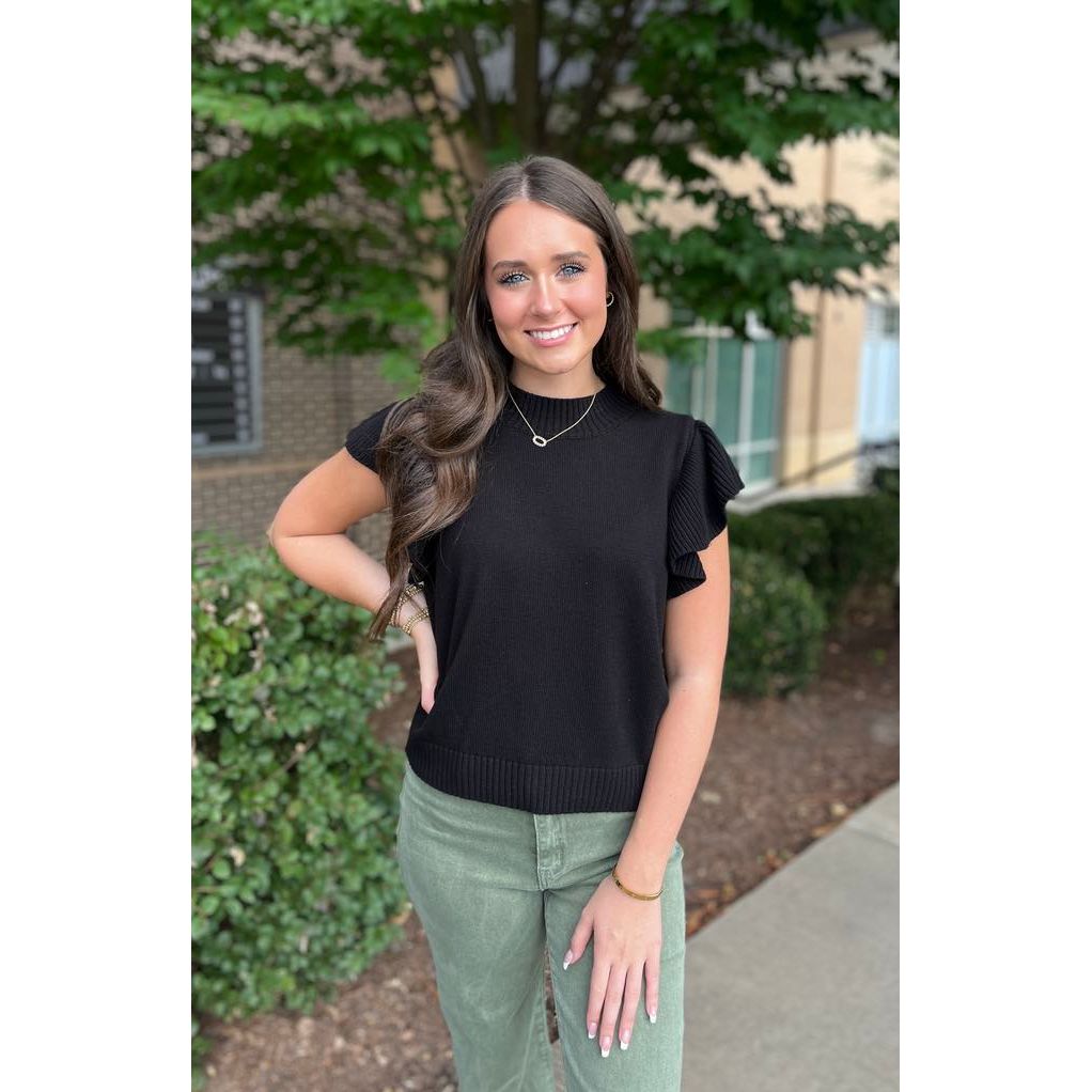 Finley Ruffle Knit Top - Black