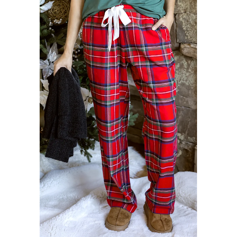 Grace and Lace Flannel Christmas Pajama Pants - Red Plaid