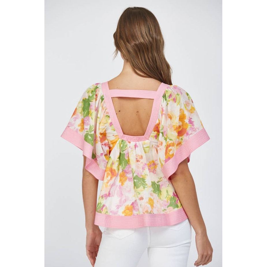 Sunny Floral Babydoll Top - Pink/Cream