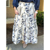 Natalie Floral Tiered Midi Skirt - Ecru/Navy