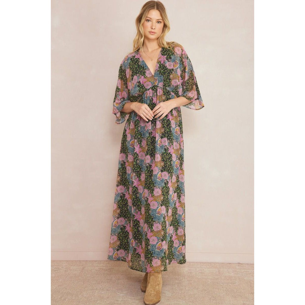 Reilly Floral Print Maxi Dress - Dark Navy