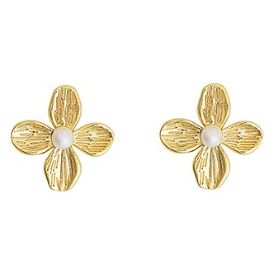 Flower Stud Earrings - Gold/Pearl