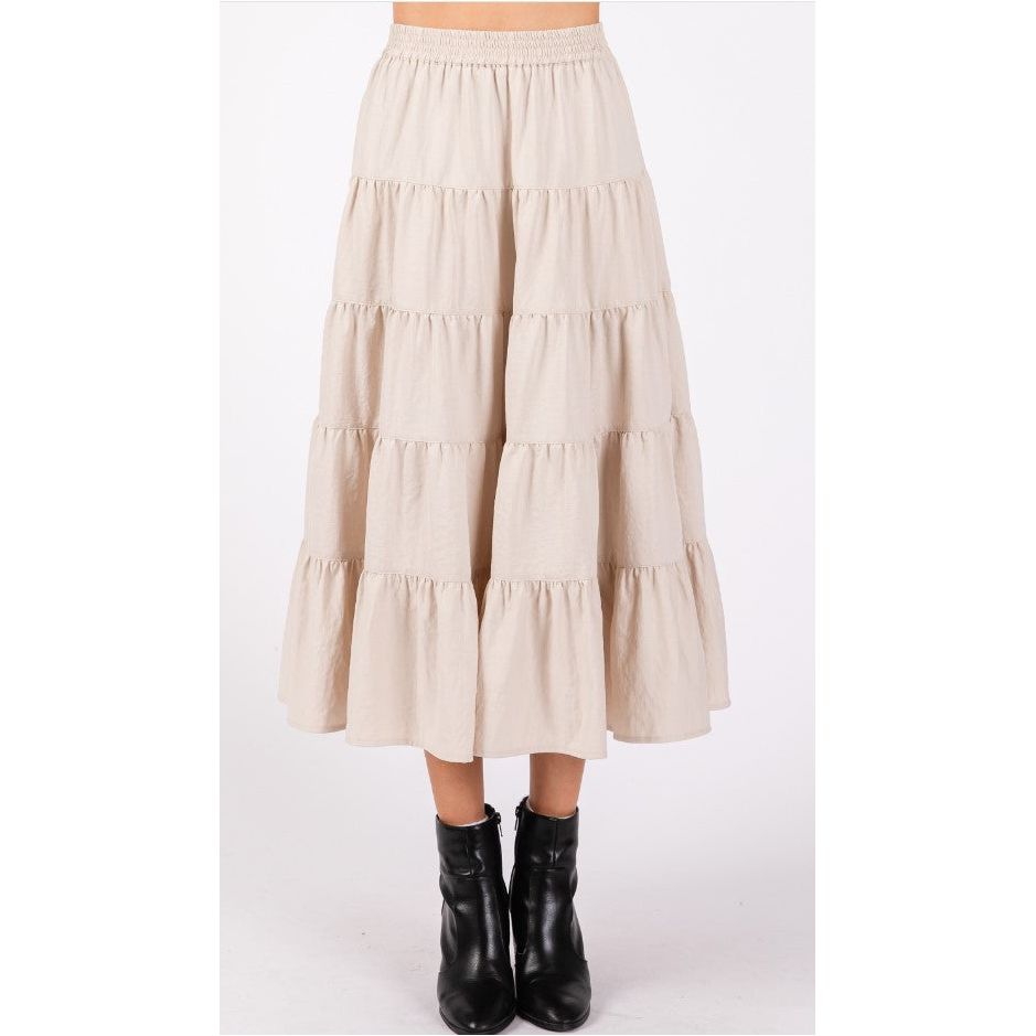 Makensy Full Swing Tiered Midi Skirt - Ecru