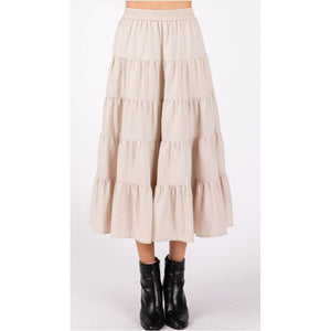 Makensy Full Swing Tiered Midi Skirt - Ecru