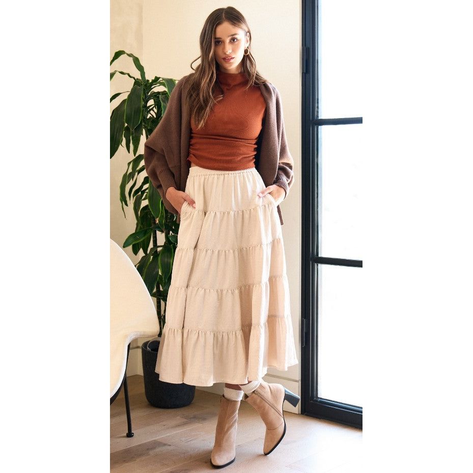 Makensy Full Swing Tiered Midi Skirt - Ecru