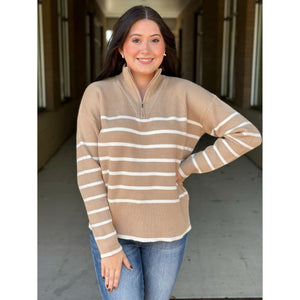 Genevieve Striped Sweater - Taupe/Ivory