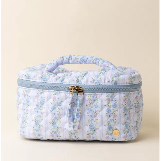 Glam & Go Quilted Cosmetic Bag - Petal Parade Blue