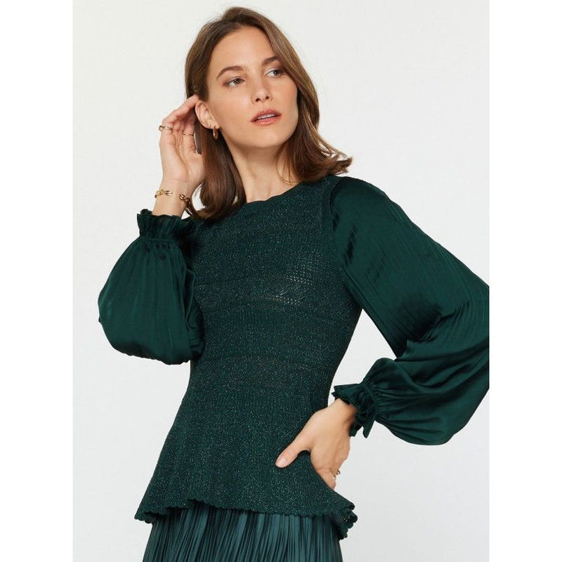Glenda Glitter Flared Sweater - Teal Green