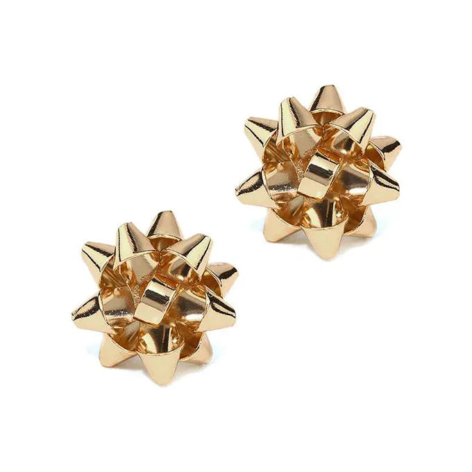 Small Metallic Present Bow Stud Earring - Gold
