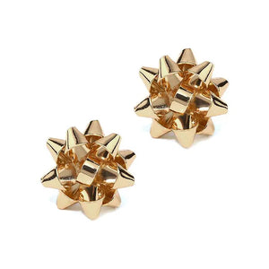 Small Metallic Present Bow Stud Earring - Gold