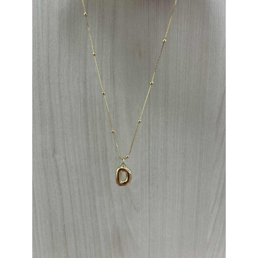 Gold Bubble Initial Necklace - D