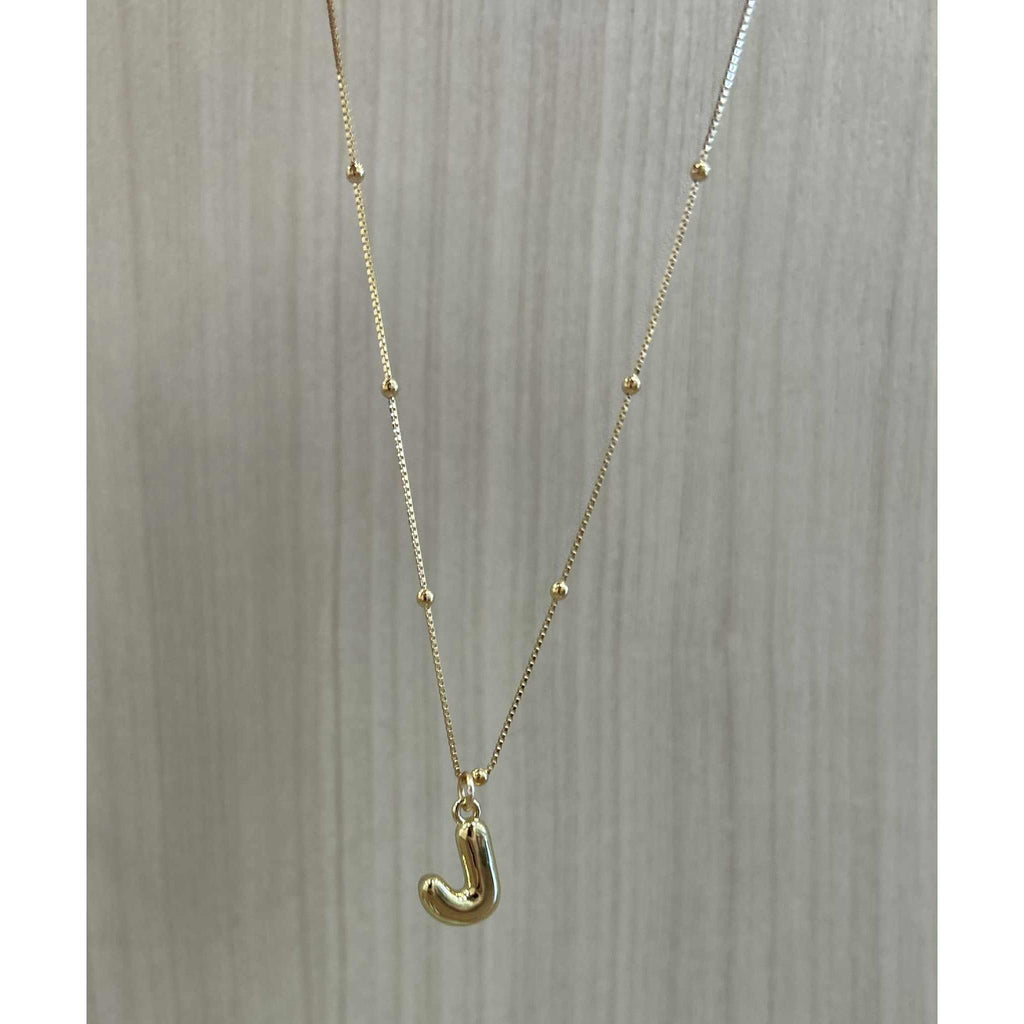 Gold Bubble Initial Necklace - J