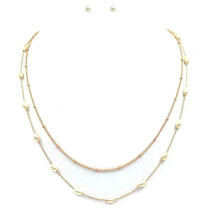 Layered Gold Chain With Pearl Accents Necklace