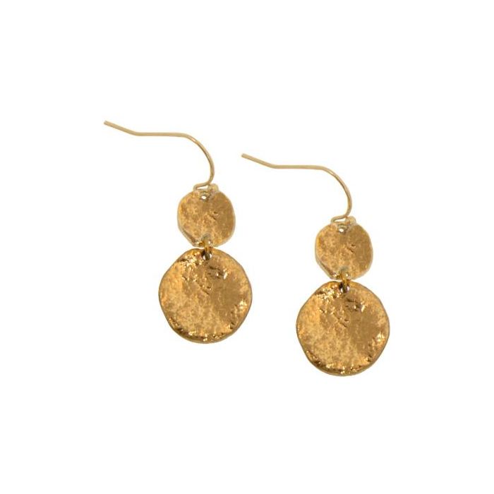 Double Disc Dangle Fishhook Earrings - Gold