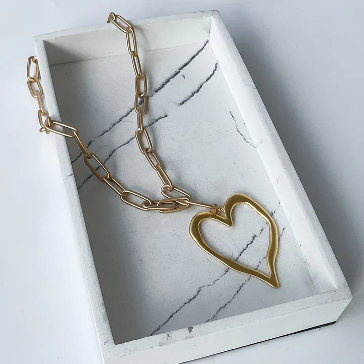Virtue 18" XL Paperclip Necklace with Gold Heart