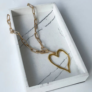 Virtue 18" XL Paperclip Necklace with Gold Heart