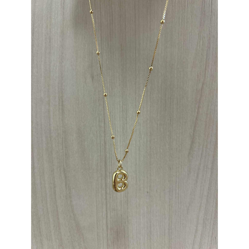 Gold Bubble Initial Necklace - B