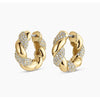 Gold hoop earrings with diamond accents on a white background