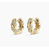 Gold hoop earrings with diamond accents on a white background