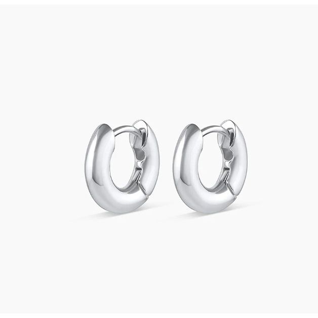 Pair of silver hoop earrings on a white background