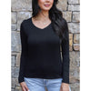 Grace and Lace Modal V-Neck Long Sleeve Tee - Black