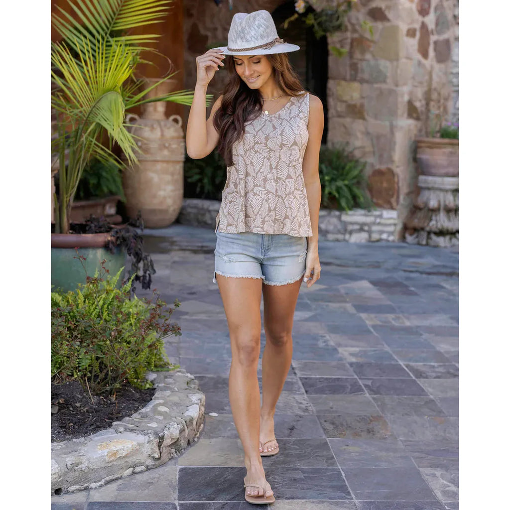 Grace and Lace Perfect Pocket V-Neck Tank - Neutral Leaf