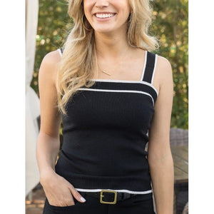 Grace and Lace Border Stripe Knit Tank - Black