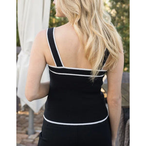 Grace and Lace Border Stripe Knit Tank - Black