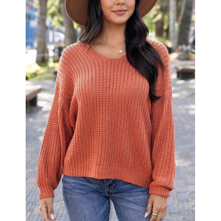 Grace and Lace Boyfriend Slouchy Knit Sweater - Ginger Spice