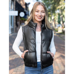 Grace and Lace Butter Faux Leather Puffer Jacket/Vest - Black