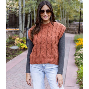 Grace and Lace Cabled Knit Sweater Vest - Cider